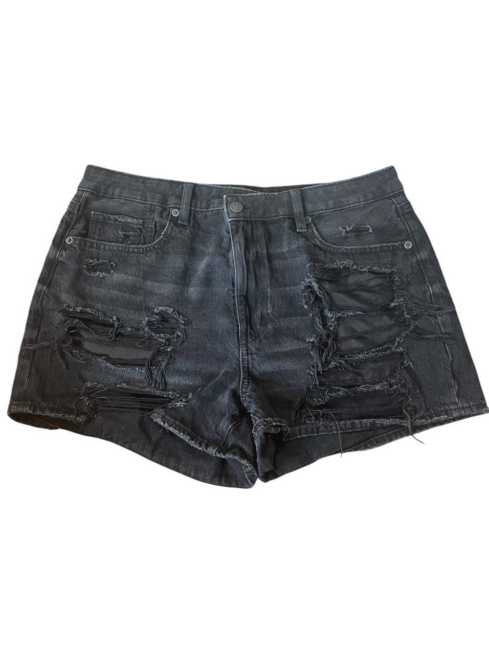 TT4- American Eagle Size 12 Large Distressed Black Women's Denim Shorts